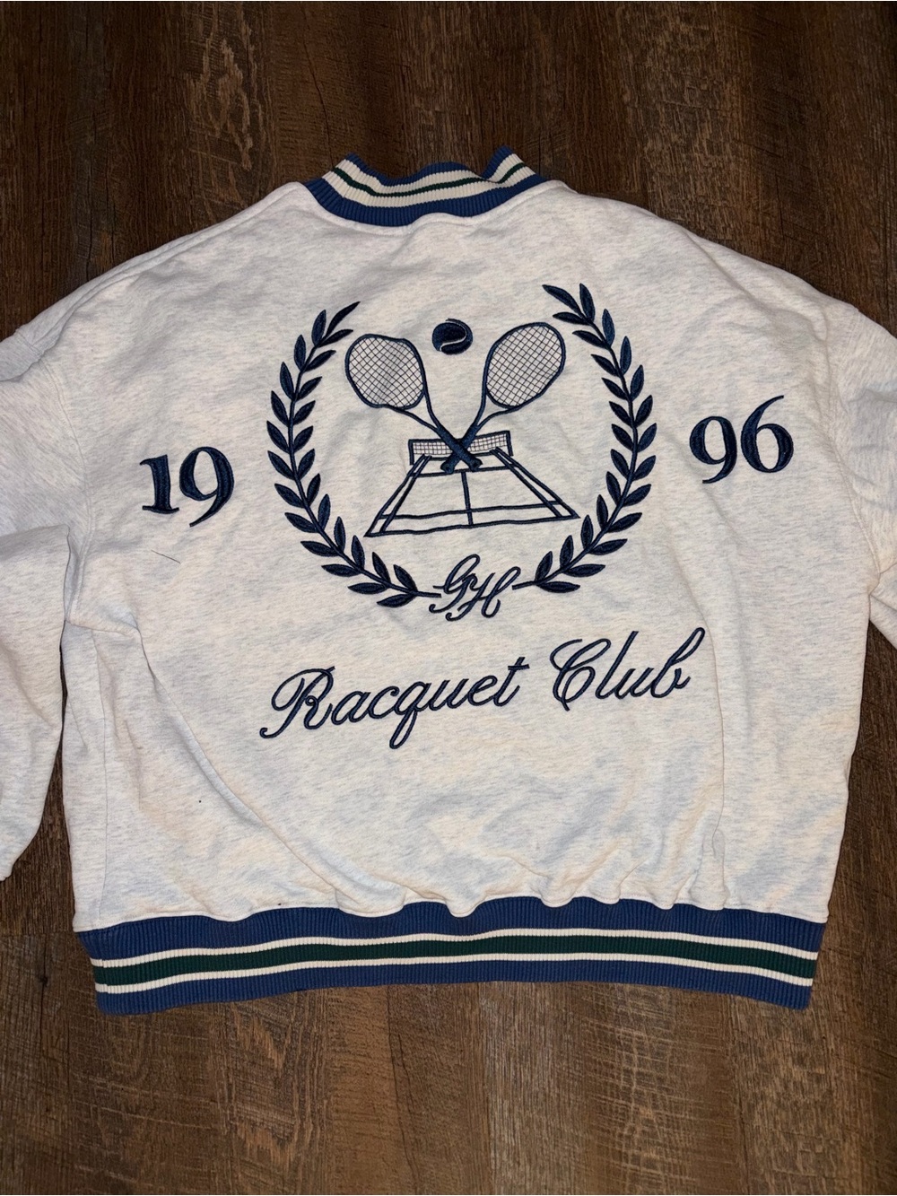 Gold Hinge Racquet Club Women's Heather Grey & Navy Varsity Mockneck Sweatshirt